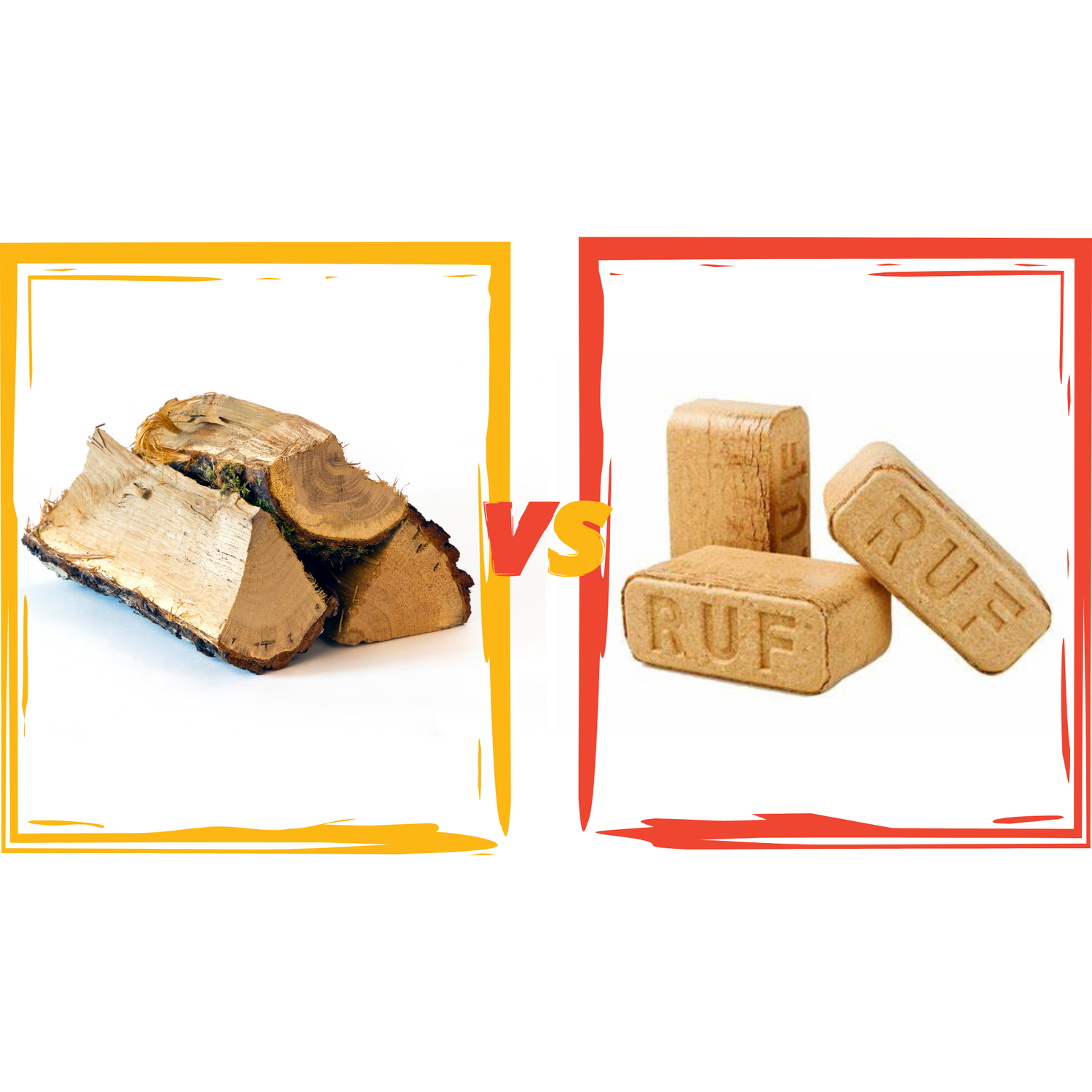 Image showing firewood and briquettes on a white background displayed in a competitor setting.